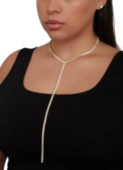 Rhinestone Lariat Necklace And Stud Earrings