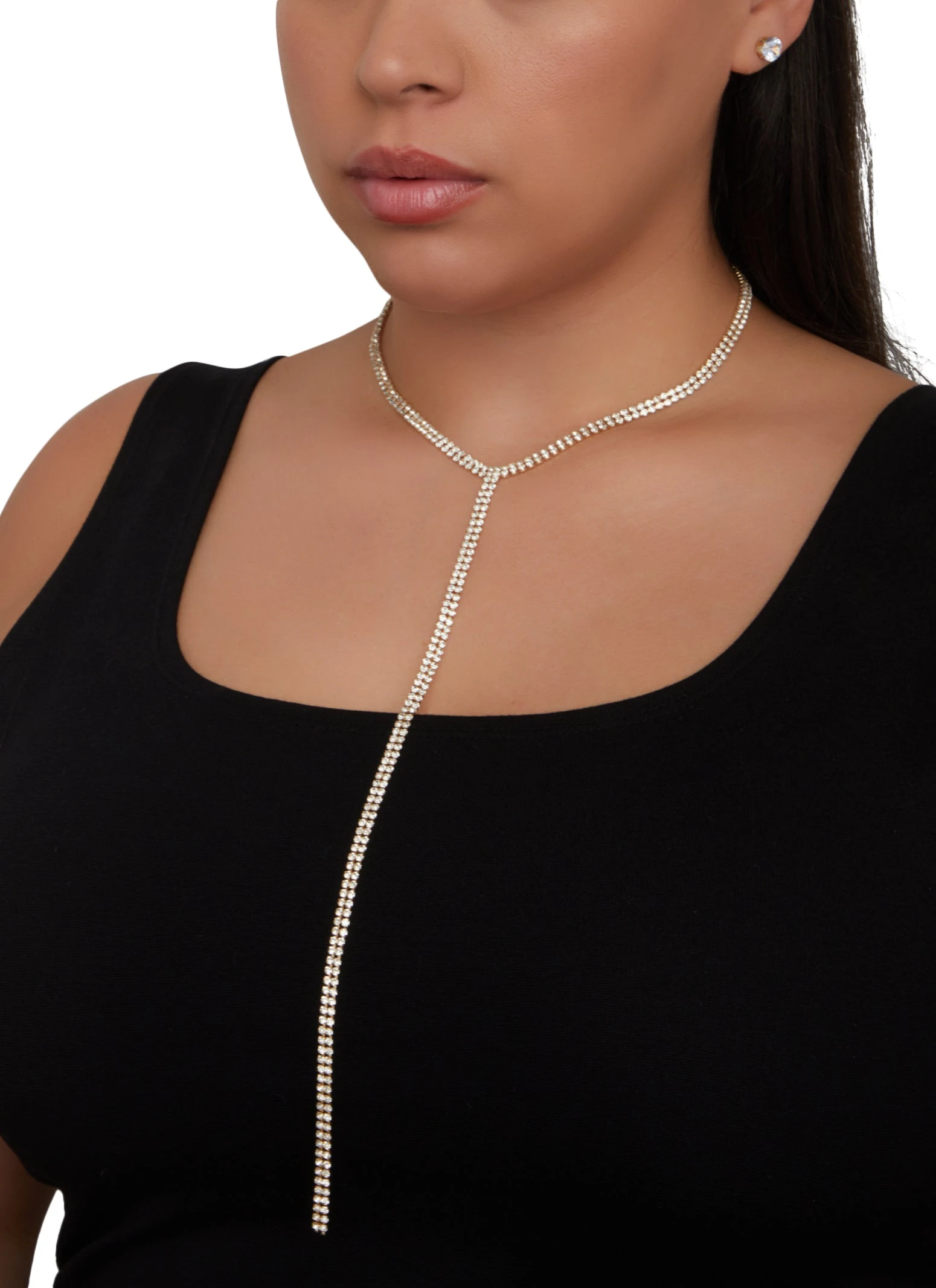 Rhinestone Lariat Necklace And Stud Earrings