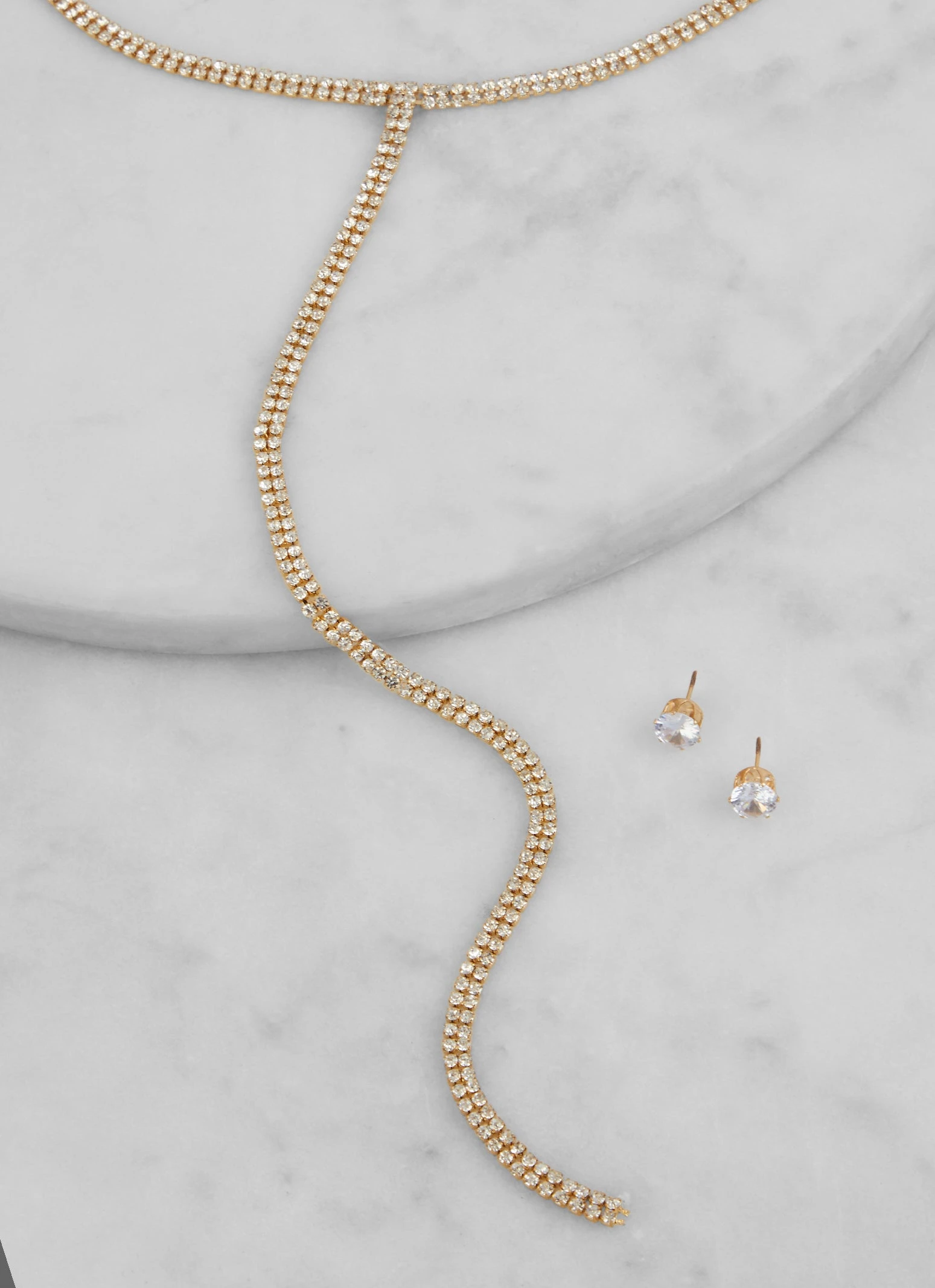 Rhinestone Lariat Necklace And Stud Earrings - Image 2