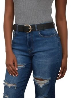 Letter Embossed Metallic Buckle Belt