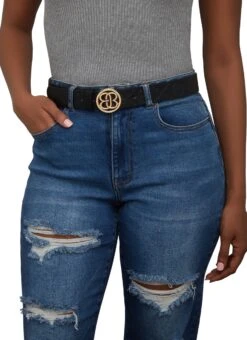 Embossed Metallic Circle Buckle Belt