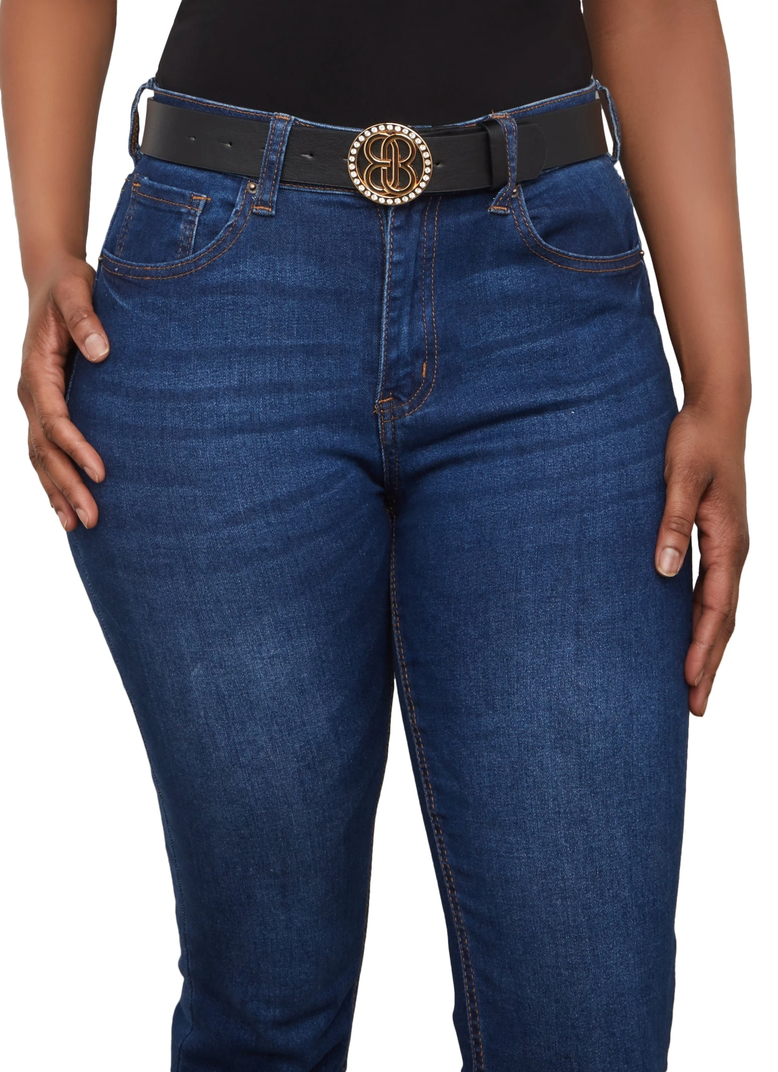 Rhinestone Metallic Buckle Faux Leather Belt