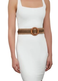 Wooden Buckle Straw Belt