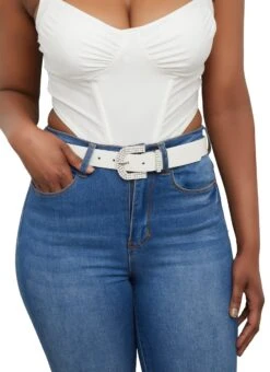 Faux Leather Rhinestone Buckle Belt