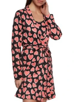 Heart Print Nightgown With Robe