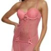 Pink Patterned Lace Babydoll And G String