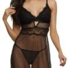 Black Patterned Lace Babydoll And G String