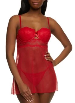 Lace Convertible Babydoll And G String