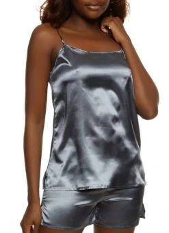 Satin Solid Pajama Cami And Shorts