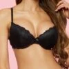 Lace Trim Solid Plunge Bra