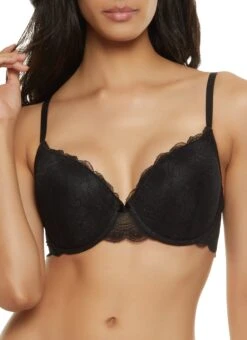 Solid Scalloped Lace Plunge Bra