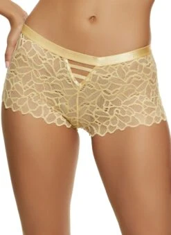Floral Lace Caged Front Boyshort Panty