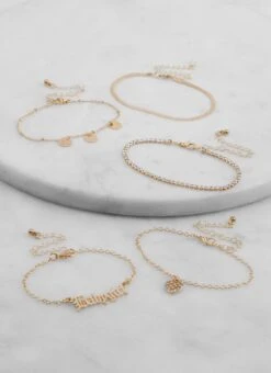 Set Of 5 Babygirl Rhinestone Charm Bracelets