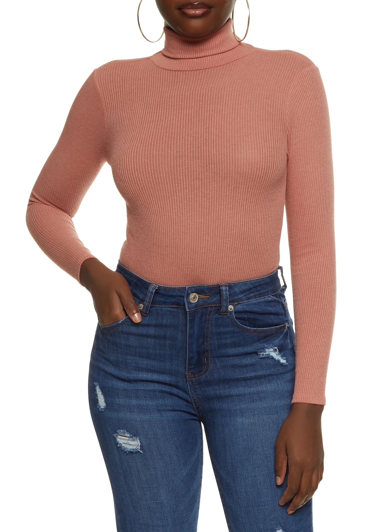 Rib Knit Turtleneck Bodysuit - Image 2