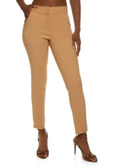 Solid High Waist Straight Leg Pants