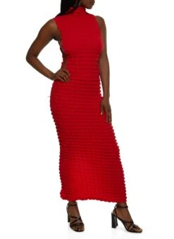 Bubble Knit Lace Up Side Maxi Dress