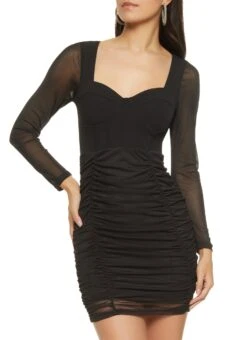 Mesh Sleeve Sweetheart Bodycon Dress
