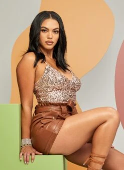 Faux Leather Paperbag Waist Shorts