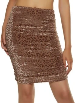 Leopard Velvet Burnout Ruched Pencil Skirt
