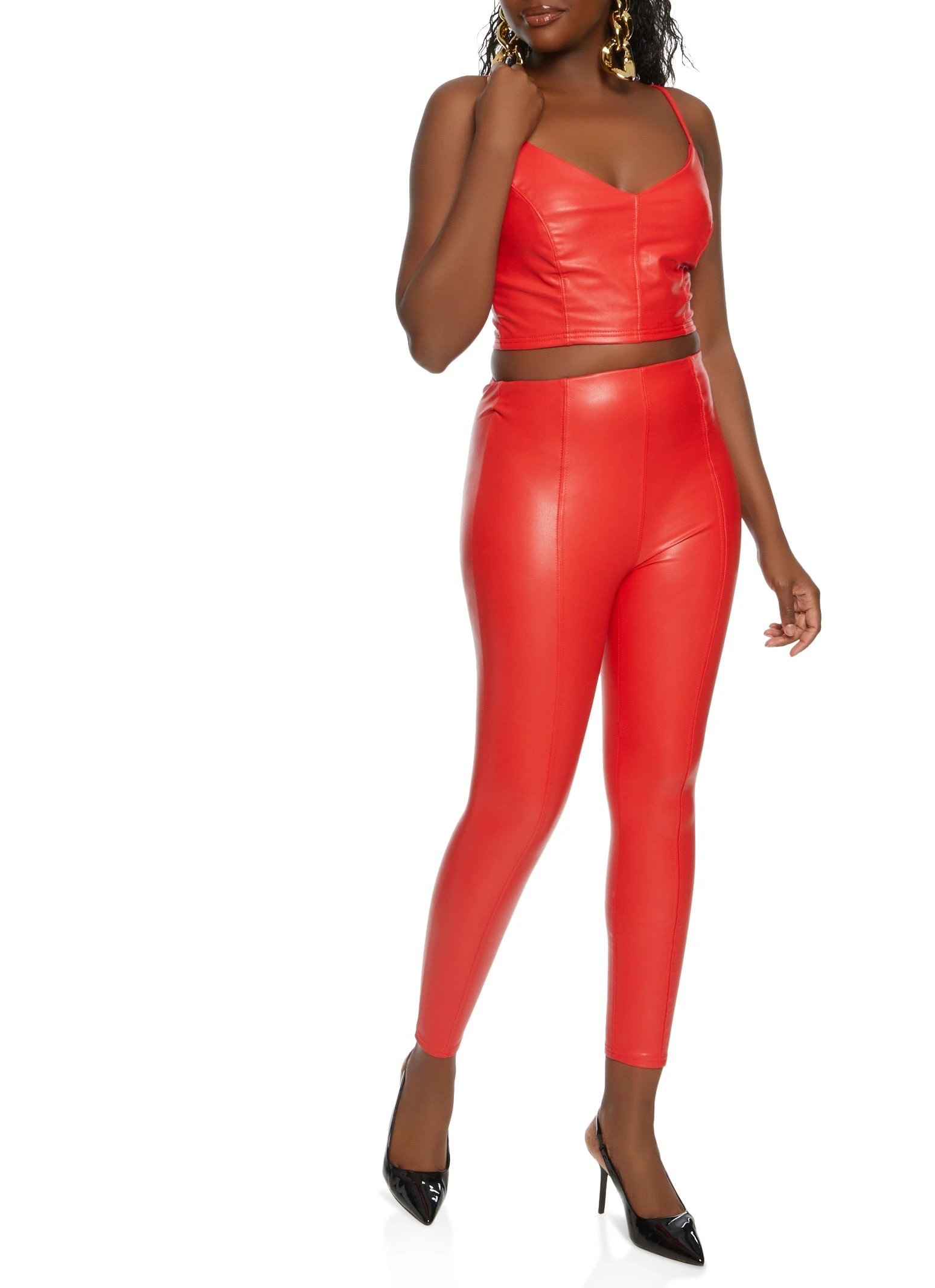 Solid Faux Leather Cropped Cami - Image 2