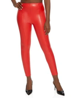 Faux Leather Pintuck High Waist Pants