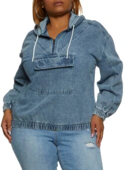 Plus Size Denim Pullover Sweatshirt