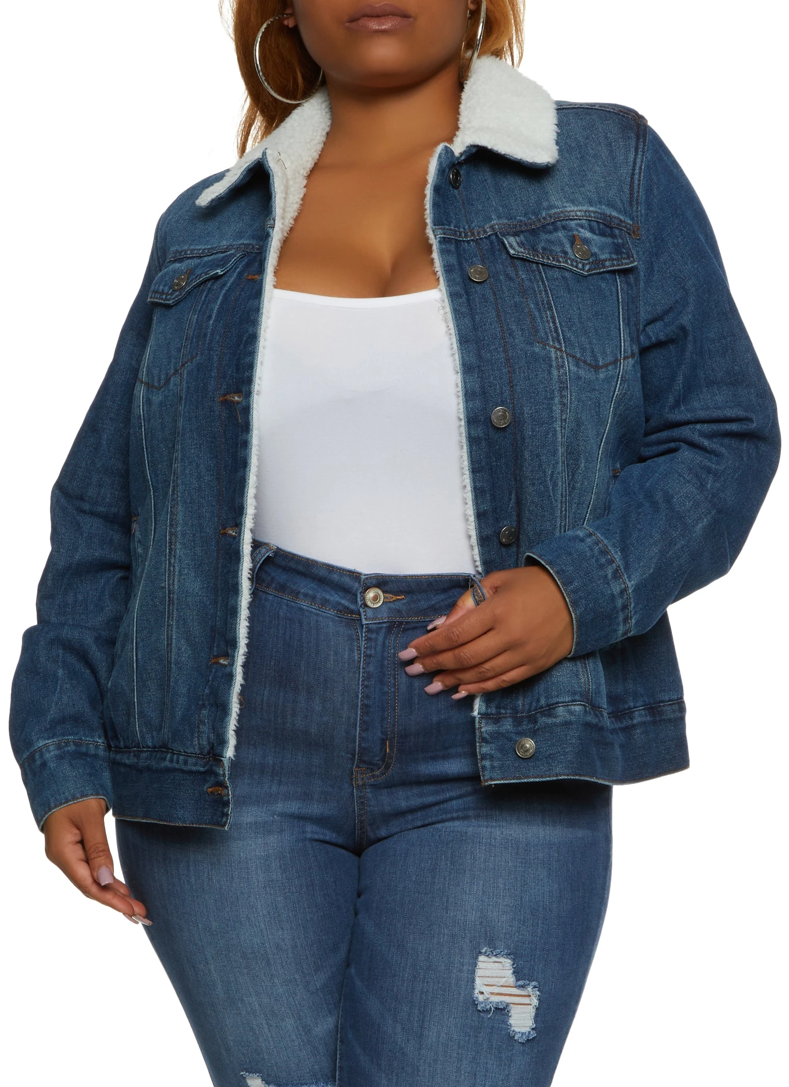 Plus Size Sherpa Lined Denim Jacket