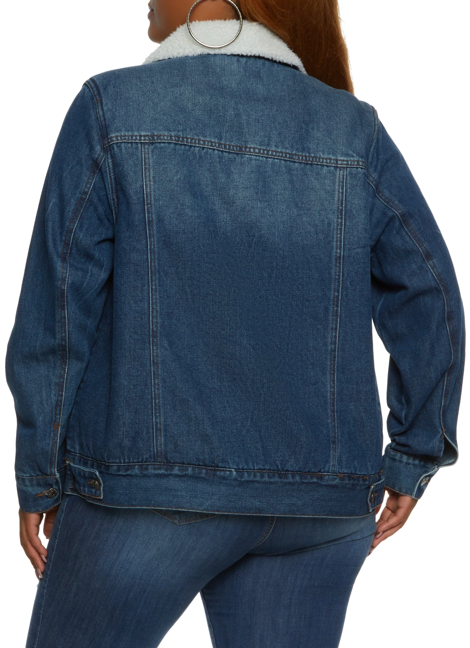 Plus Size Sherpa Lined Denim Jacket - Image 3