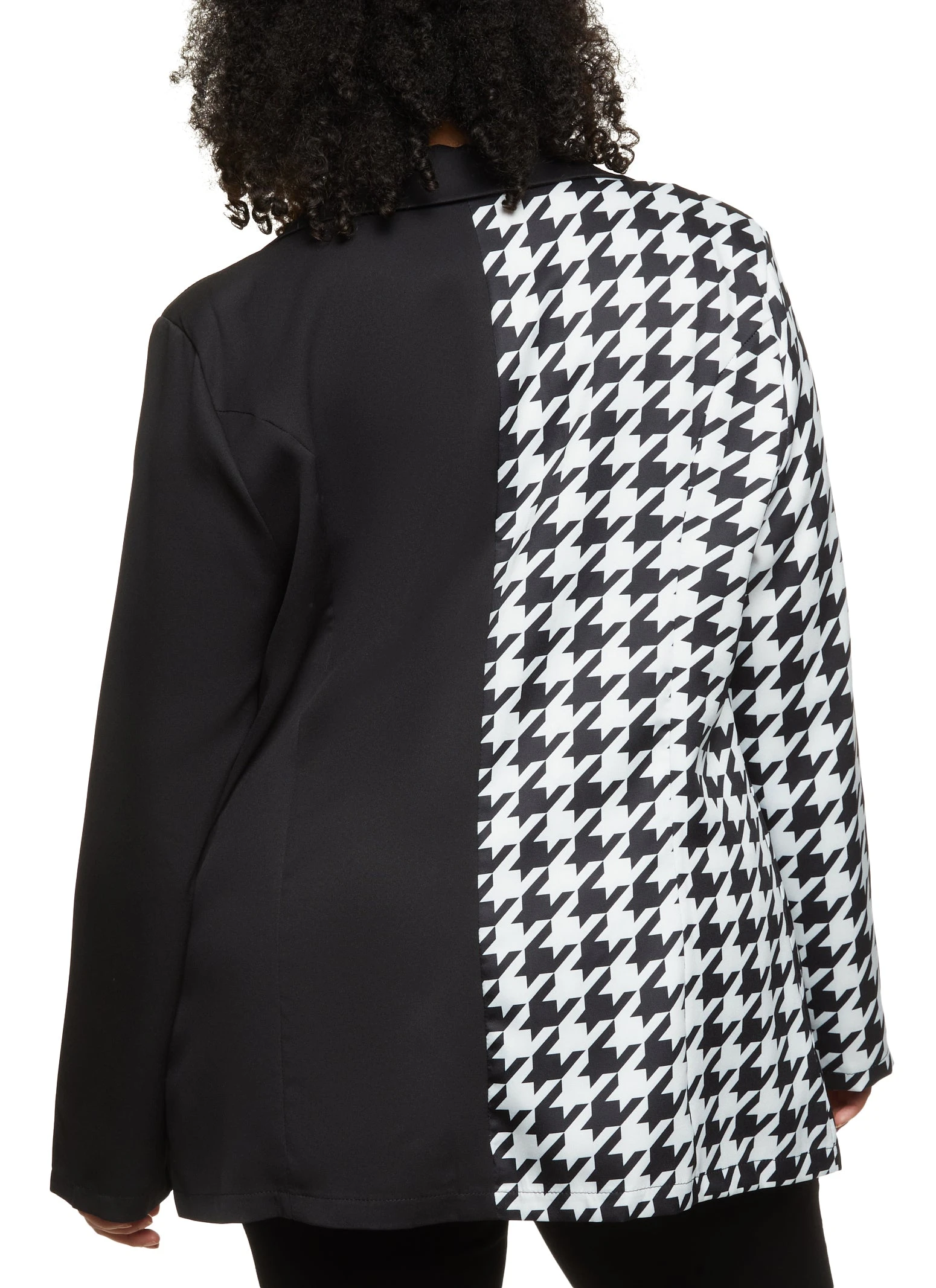 Plus Size Color Block Houndstooth Blazer - Image 2