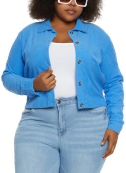Plus Size Corduroy Cropped Shacket