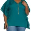 Plus Size Solid Poncho With Necklace
