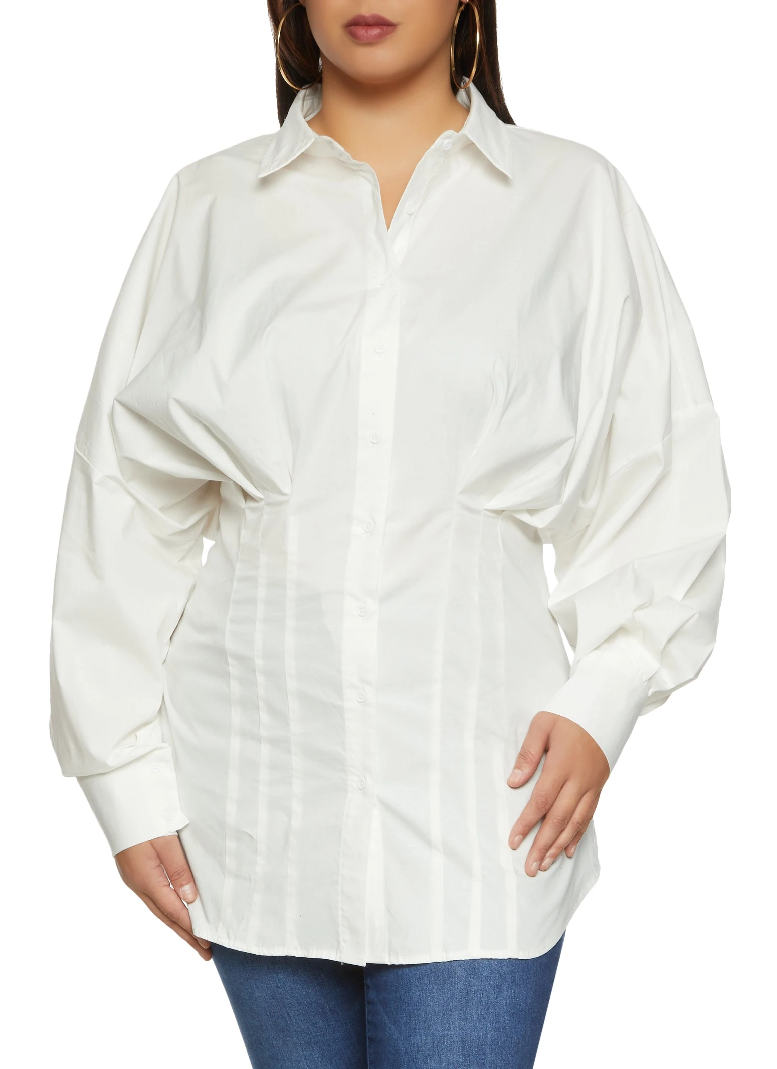 Plus Size Pleated Detail Button Front Shirt