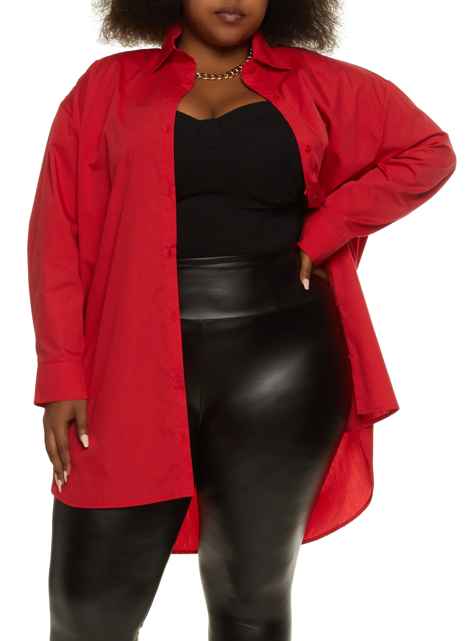 Plus Size Solid Button Front Oversized Shirt