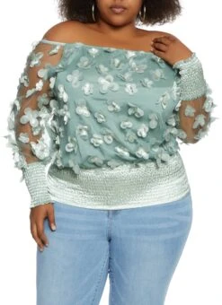 Plus Size Floral Applique Off The Shoulder Blouse