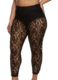 Plus Size Lace High Waisted Leggings