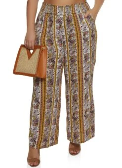 Plus Size Boho Print Palazzo Pants