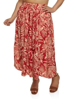 Plus Size Printed Tiered Maxi Skirt