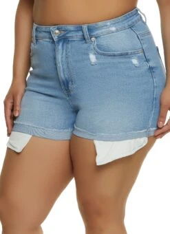 Plus Size WAX Exposed Pocket Denim Shorts