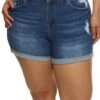 Plus Size WAX Rolled Cuff Distressed Denim Shorts