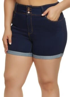 Plus Size WAX Triple Button Push Up Denim Shorts