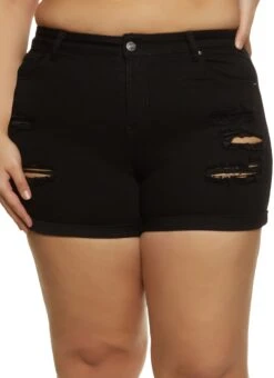 Plus Size WAX Ripped Denim Shorts