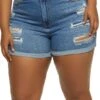 Plus Size WAX Roll Cuff Distressed Mom Shorts