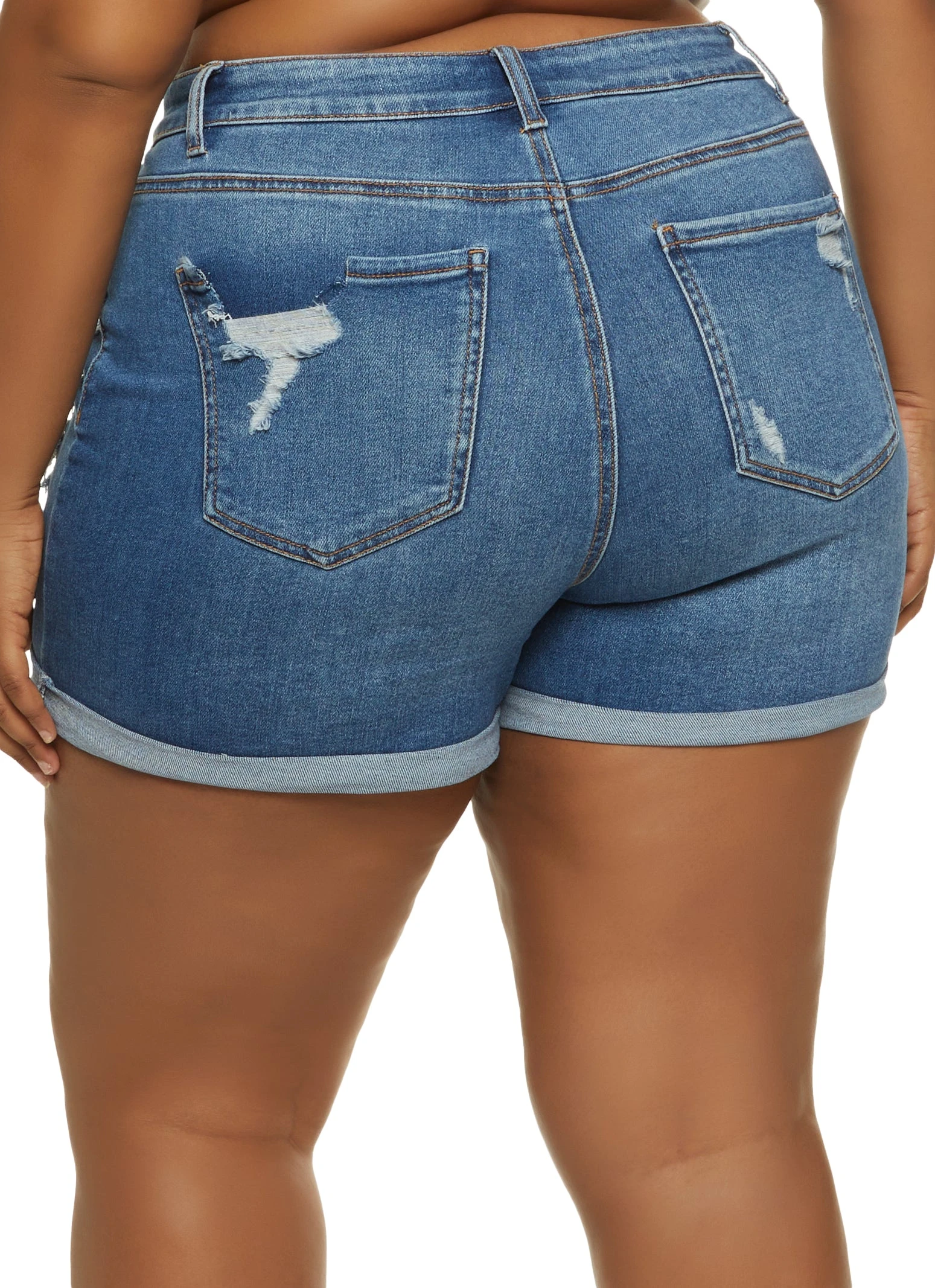 Plus Size WAX Roll Cuff Distressed Mom Shorts - Image 2