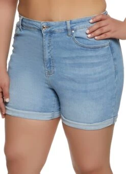 Plus Size WAX Rolled Cuff Denim Shorts
