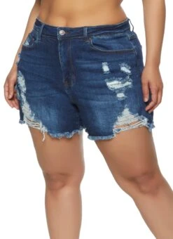 Plus Size WAX Denim Frayed Hem Shorts