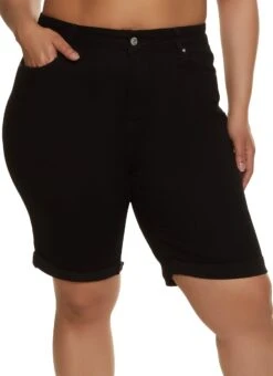 Plus Size WAX Cuffed Denim Bermuda Shorts
