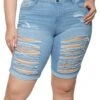 Plus Size WAX Ripped Bermuda Denim Shorts