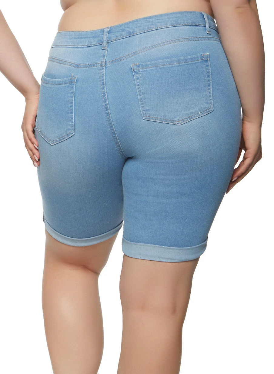 Plus Size WAX Ripped Bermuda Denim Shorts - Image 2