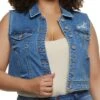 Plus Size WAX Distressed Denim Vest