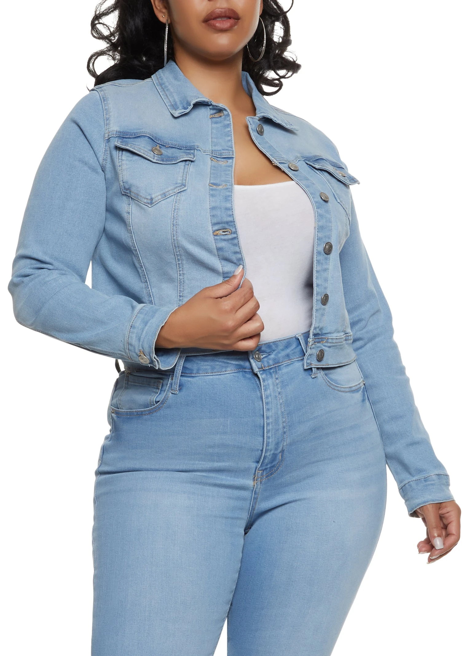 Plus Size WAX Button Front Denim Jacket